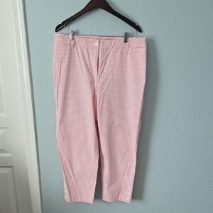 TALBOTS Perfect Cropped.Pants Pink Gingham Sz 16 Buttons On Hem